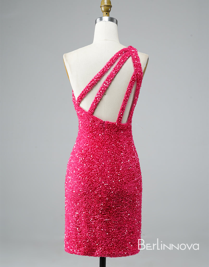 Hot Pink Homecoming Dress With Sequins ...
